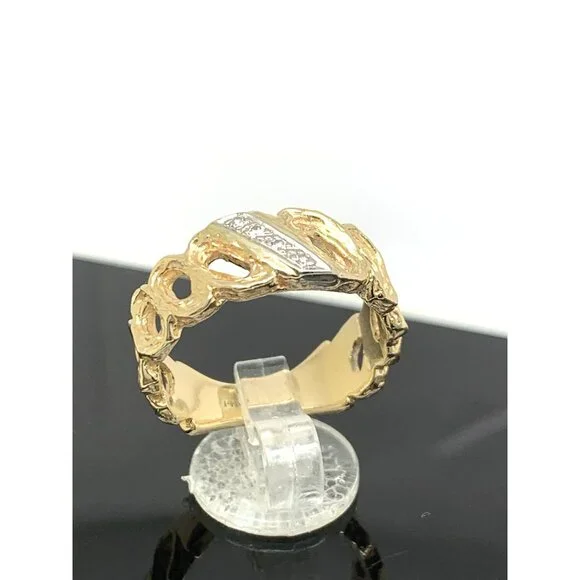 Men's Wedding Band 14k Yellow Gold Diamond Ring Link Estate Jewelry Size 9.5